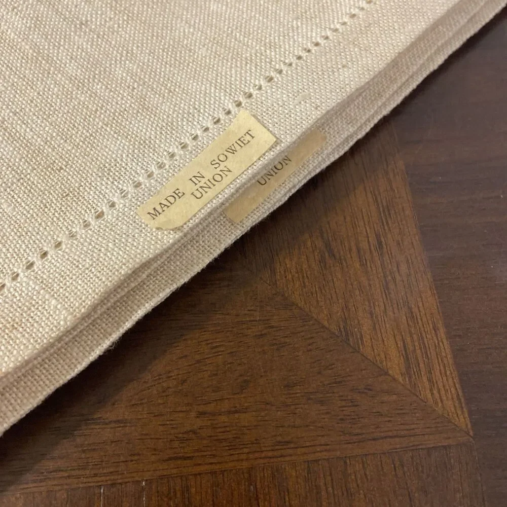 Vtg Soviet Union Linen Napkins NOS NWT USSR Hand Made Cross Stitch Embroidered
